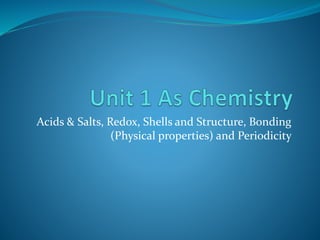 Acids & Salts, Redox, Shells and Structure, Bonding
(Physical properties) and Periodicity
 
