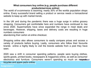 Ashyra Bristol
Unit 1: Evolution of Digital Marketing
Assignment 2
What consumers buy online (e.g. people purchase differe...