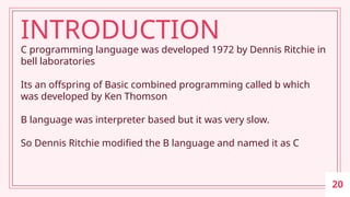Unit 1 : Introduction Overview of C; | PPTX