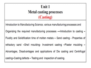 Fundamentals of Manufacturing Processes-Casting Technology