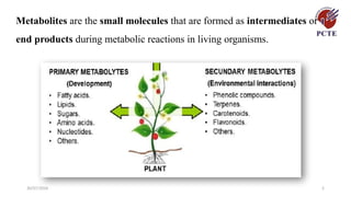30/07/2026 2
Metabolites are the small molecules that are formed as intermediates or
end products during metabolic reactions in living organisms.
 