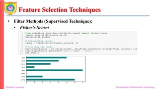 Feature Selection Techniques
• Filter Methods (Supervised Technique):
• Fisher’s Score:
Machine Learning Department of Information Technology
 