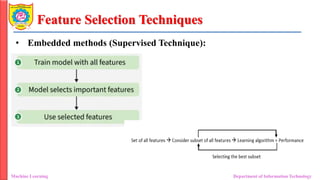 Feature Selection Techniques
• Embedded methods (Supervised Technique):
Machine Learning Department of Information Technology
 