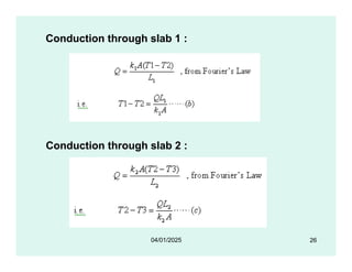 Conduction through slab 1 :
Conduction through slab 2 :
26
04/01/2025
 
