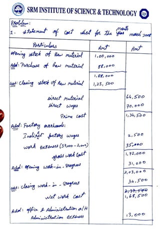 Unit 1 Cost Accounting   -    Cost sheet