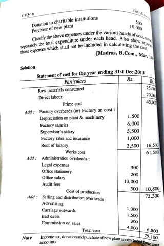 Unit 1 Cost Accounting   -    Cost sheet