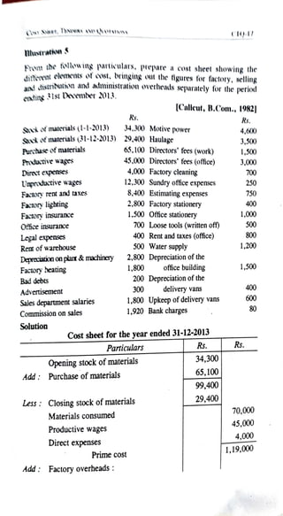 Unit 1 Cost Accounting   -    Cost sheet