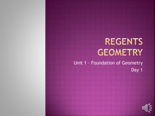 Unit 1 – Foundation of Geometry 
Day 1 
 