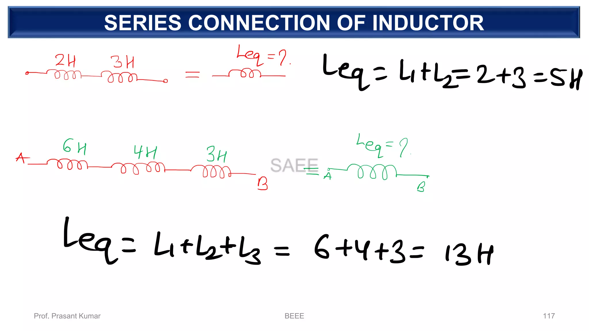 SERIES CONNECTION OF INDUCTOR
Prof. Prasant Kumar BEEE 117
 