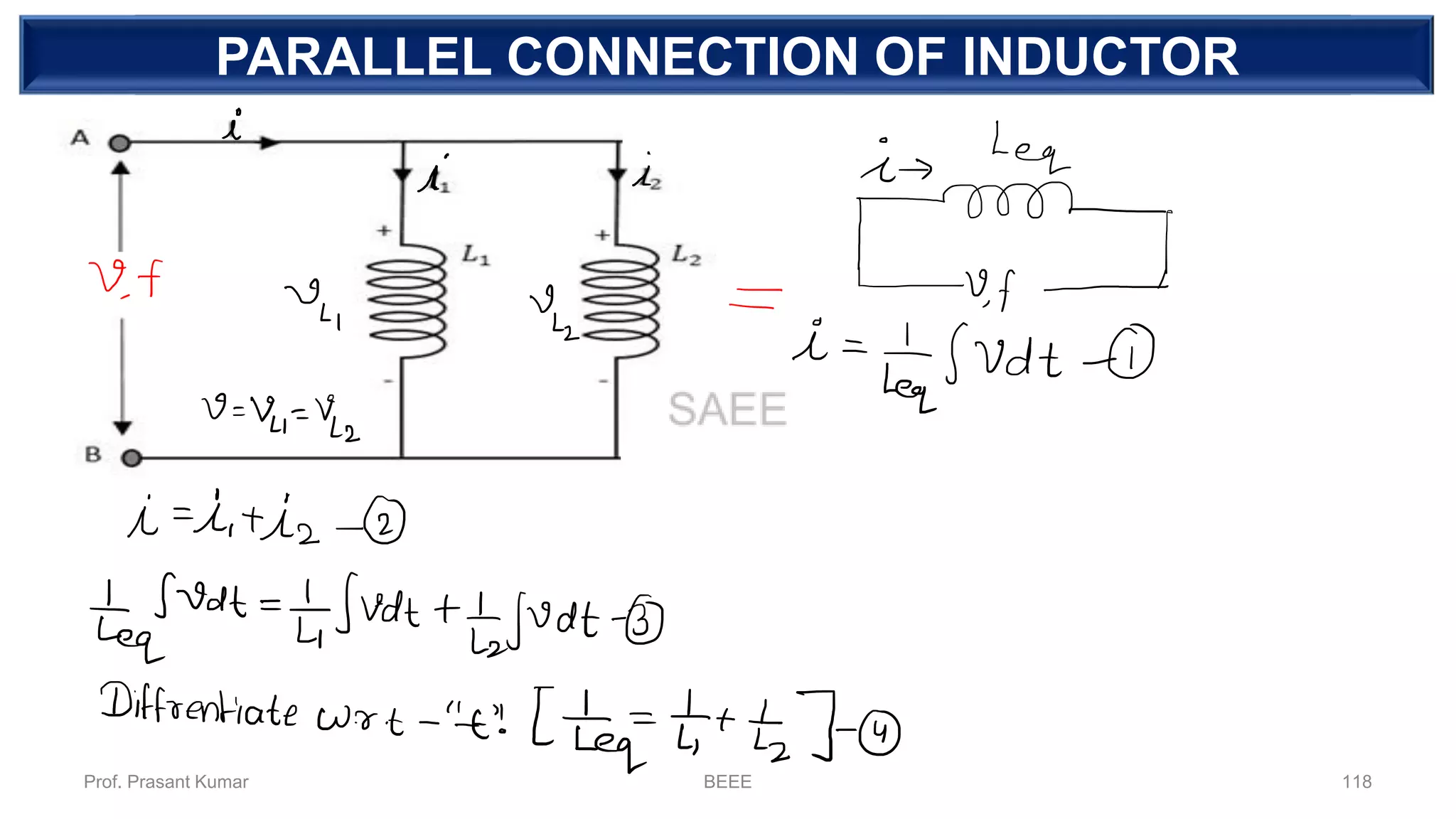 DEPENDENT SOURCEPARALLEL CONNECTION OF INDUCTOR
Prof. Prasant Kumar BEEE 118
 