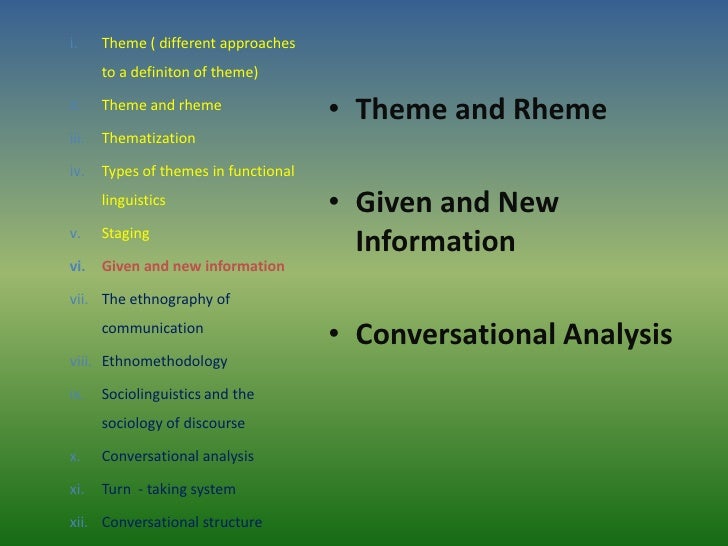 Theme Rheme Exles | discourse studies Theme Rheme Exles | discourse studies