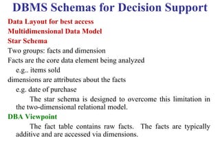 57
DBMS Schemas for Decision Support
Data Layout for best access
Multidimensional Data Model
Star Schema
Two groups: facts and dimension
Facts are the core data element being analyzed
e.g.. items sold
dimensions are attributes about the facts
e.g. date of purchase
The star schema is designed to overcome this limitation in
the two-dimensional relational model.
DBA Viewpoint
The fact table contains raw facts. The facts are typically
additive and are accessed via dimensions.
IFETCE/CSE/III YEAR/VI SEM/IT6702/DWDM/PPT/UNIT-1/ VER 1.2
 
