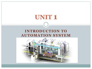 INTRODUCTION TO
AUTOMATION SYSTEM
UNIT 1
 