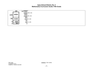 Isaac School District, No. 5
                               Mathematics Curriculum Guide: Fifth Grade




Fifth Grade                                 Underline = Tier 2 words
Investigation Unit 1
Created on 1/23/2012 9:26 AM
                                                     -7-
 