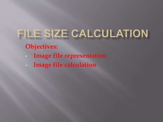Objectives:
• Image file representation
• Image file calculation
 