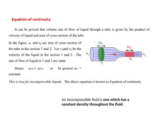 An incompressible fluid is one which has a
constant density throughout the fluid.
 