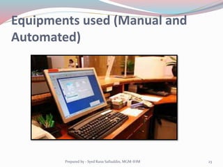 Equipments used (Manual and
Automated)
23Prepared by - Syed Rana Safiuddin, MGM-IHM
 