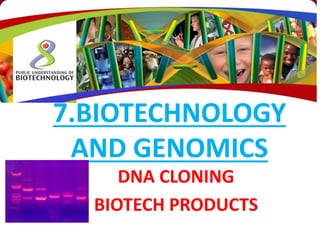 7.BIOTECHNOLOGY
AND GENOMICS
DNA CLONING
BIOTECH PRODUCTS
 