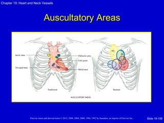 Chapter 19: Heart and Neck Vessels




                                 Auscultatory Areas




                   Elsevier items and derived items © 2012, 2008, 2004, 2000, 1996, 1992 by Saunders, an imprint of Elsevier Inc.   Slide 19-106
 