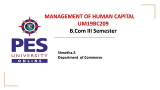 MANAGEMENT OF HUMAN CAPITAL
UM19BC209
B.Com III Semester
Shwetha.S
Department of Commerce
 