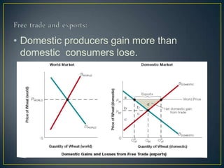 • Domestic producers gain more than
domestic consumers lose.
 
