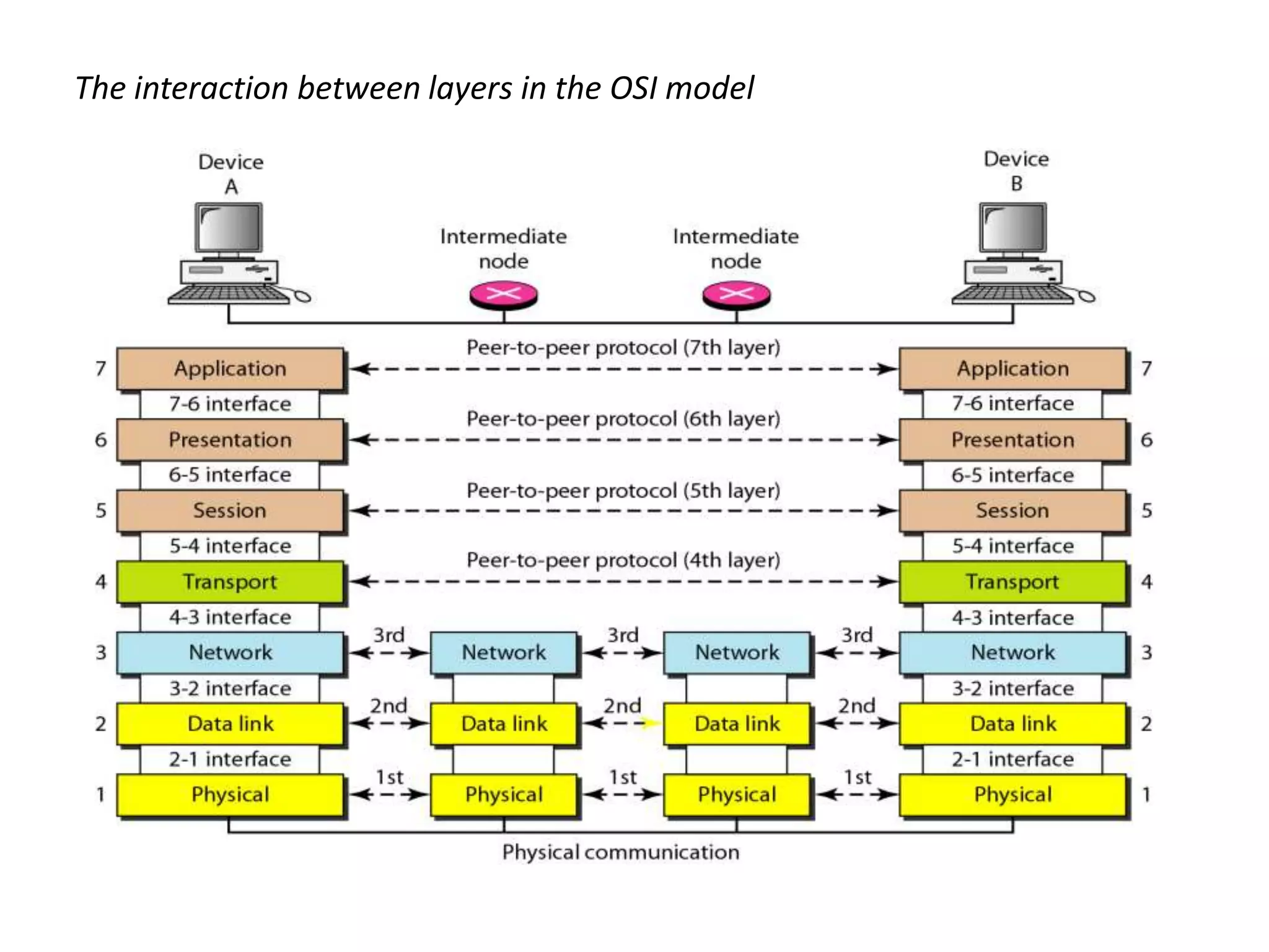 The interaction between layers in the OSI model 