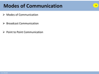 A. B. Shinde
Modes of Communication
 Modes of Communication
 Broadcast Communication
 Point to Point Communication
19
 