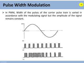 A. B. Shinde
Pulse Width Modulation
 In PWM, Width of the pulses of the carrier pulse train is varied in
accordance with the modulating signal but the amplitude of the signal
remains constant.
50
 
