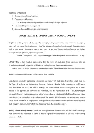 Unit 1 introduction lscm (10 pages) logistics management | PDF