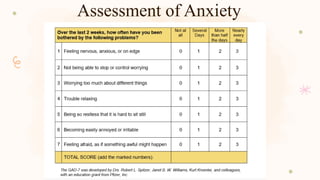 Assessment of Anxiety
 