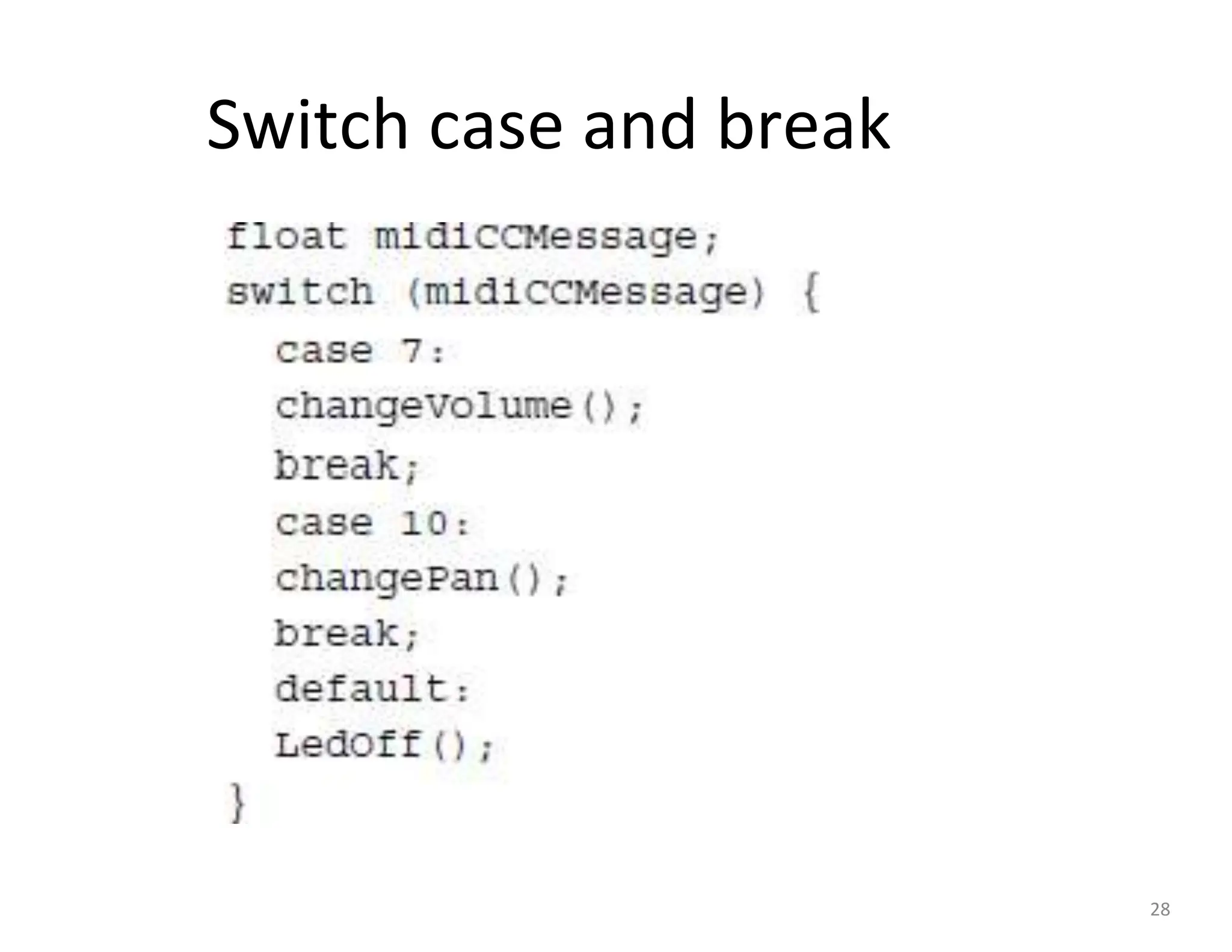 Switch case and break
28
 