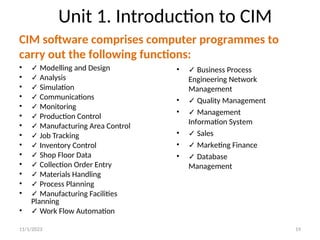 UNIT 1 Introduction to CIM presentation Batchelor of engineering ...