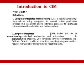 Cim Oregon Example UNIT 1 Introduction to CIM presentation Batchelor of engineering ...