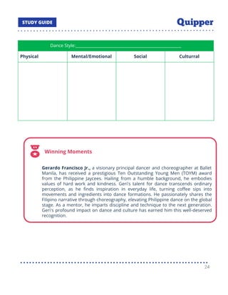 Dance Style:______________________________________________________
Physical Mental/Emotional Social Culturral
Winning Moments
24
 