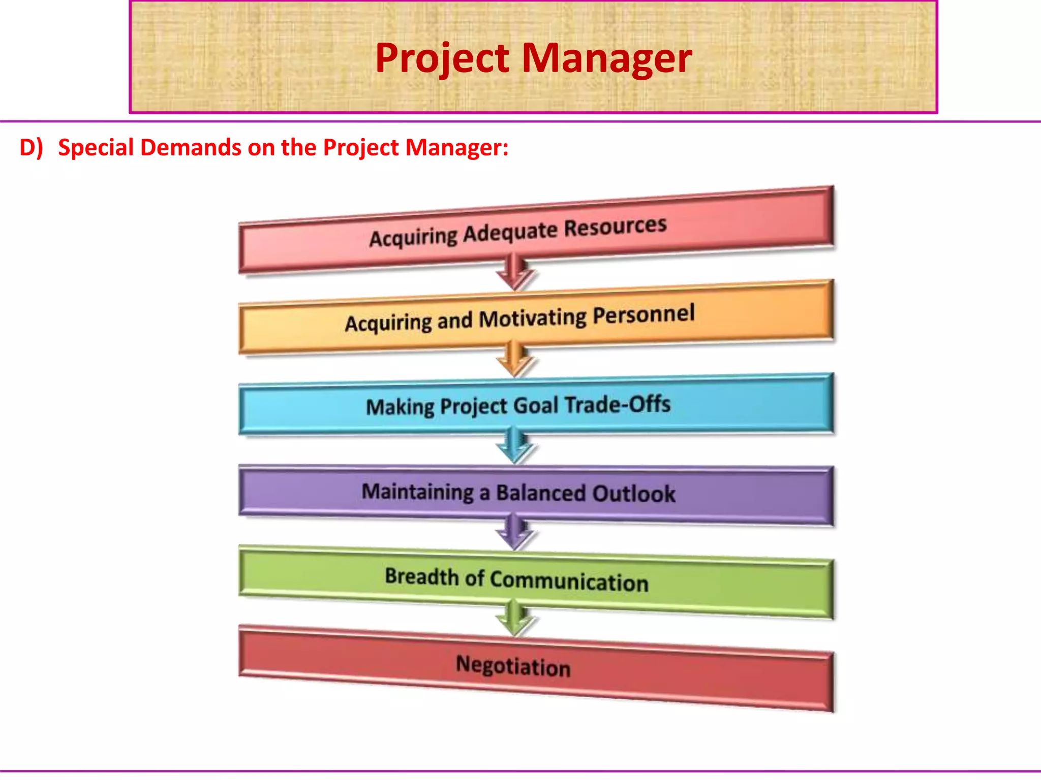 Project Manager
D) Special Demands on the Project Manager:
 