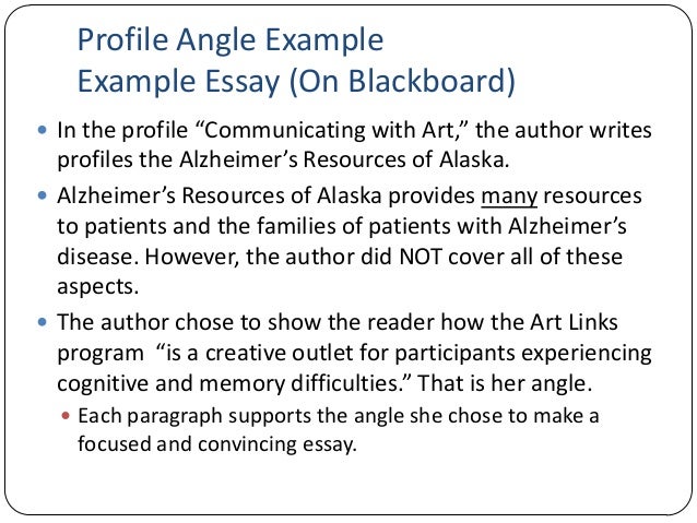 Profile essay angle picture