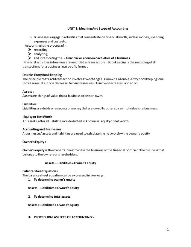 Unit 1 meaning and scope of accounting
