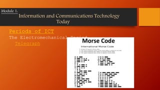 Periods of ICT
The Electromechanical Period
Telegraph
Module 1:
Information and Communications Technology
Today
 