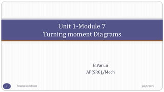 B.Varun
AP(SRG)/Mech
Unit 1-Module 7
Turning moment Diagrams
10/5/2021
1 bvarun.weebly.com
 