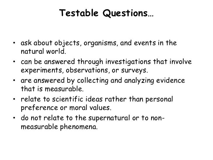 science unit 1 nature of science testable question format