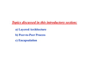 Topics discussed in this introductory section: 
a) Layered Architecture 
b) Peer-to-Peer Process 
c) Encapsulation 
 