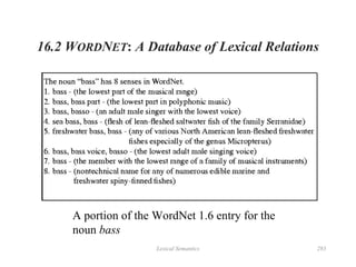 Lexical Semantics 283
16.2 WORDNET: A Database of Lexical Relations
A portion of the WordNet 1.6 entry for the
noun bass
 