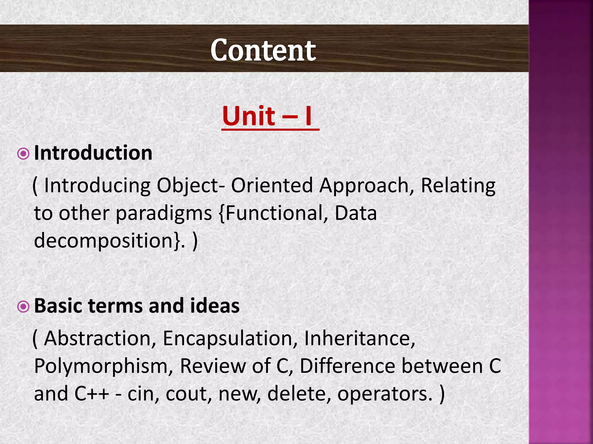 Unit 1 of c++ part 1 basic introduction | PPTX
