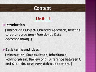Unit 1 of c++ part 1 basic introduction | PPTX