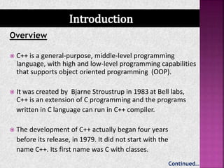 Unit 1 of c++ part 1 basic introduction | PPTX