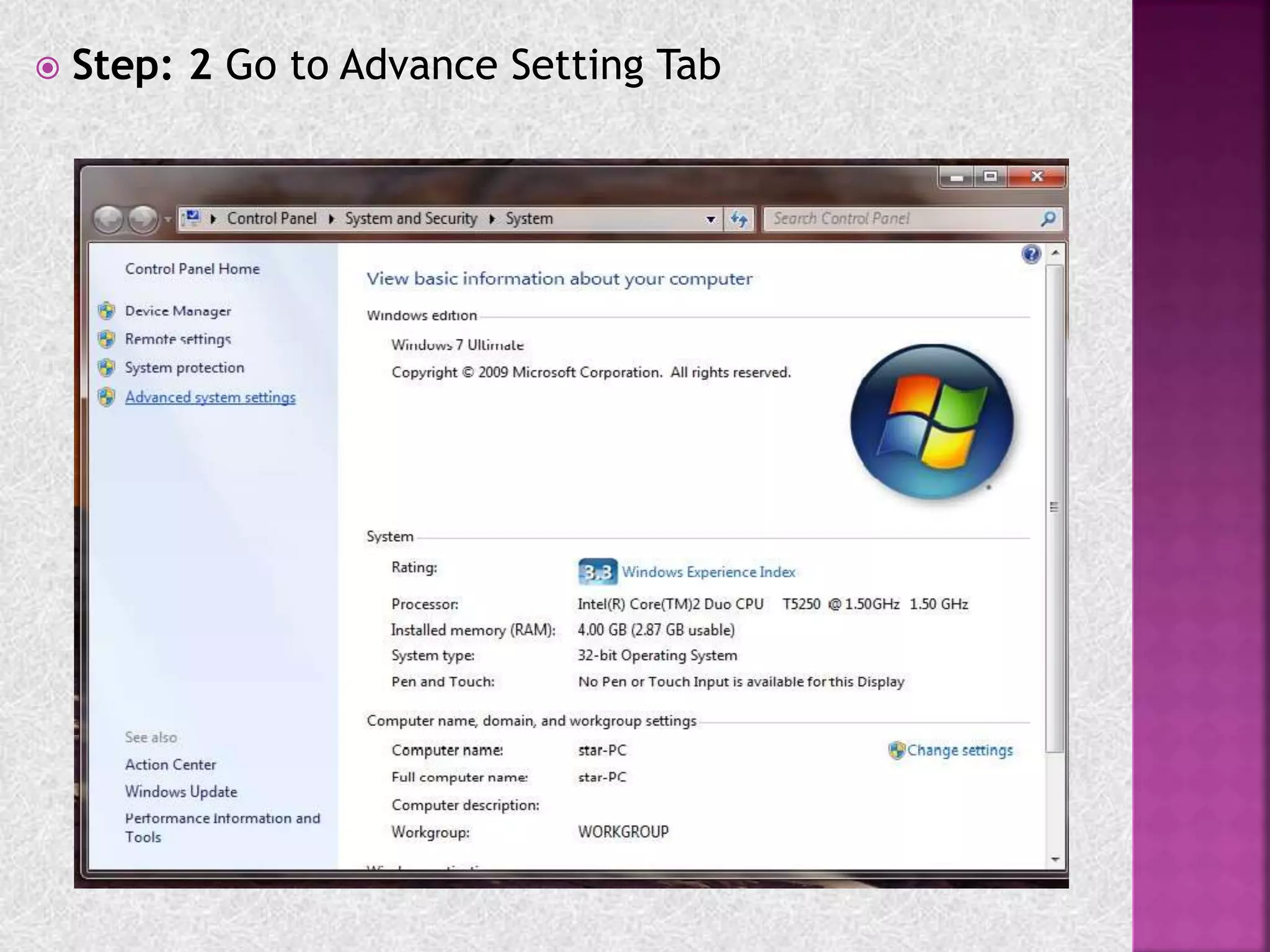 Step: 2 Go to Advance Setting Tab
 