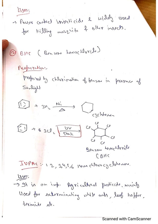 Structure and uses of DDT, Saccharin, BHC and Chloramine