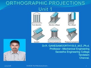 Dr.R. GANESAMOORTHY.B.E.,M.E.,Ph.d.
Professor –Mechanical Engineering
Saveetha Engineering College
Tandalam
Chennai.
9/24/2018 Dr.RGM/ Prof-Mechanical/unit 1 1
 