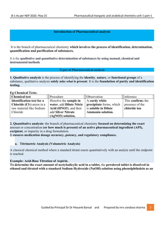 Pharmaceutical inorganic and analytical chemistry B. Pharm 1 Sem ...