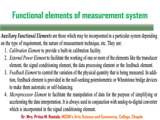 Functional elements of measurement system
Dr. Mrs. Pritee M. Raotole, MGSM’s Arts Science and Commerce, College, Chopda
 